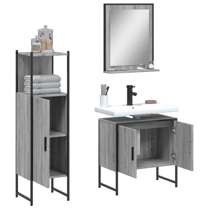 Set dulapuri de baie, 3 piese, gri sonoma, lemn prelucrat - WALTI WALTI