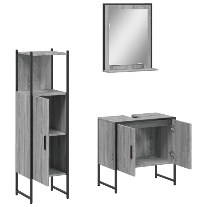 Set dulapuri de baie, 3 piese, gri sonoma, lemn prelucrat - WALTI WALTI