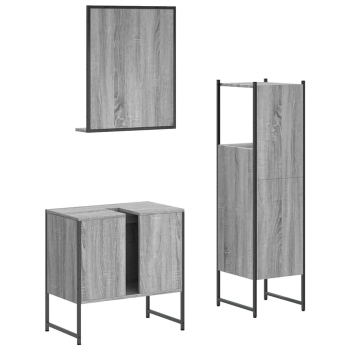 Set dulapuri de baie, 3 piese, gri sonoma, lemn prelucrat - WALTI WALTI