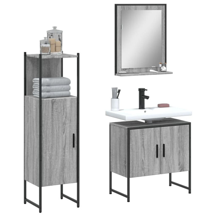 Set dulapuri de baie, 3 piese, gri sonoma, lemn prelucrat - WALTI WALTI