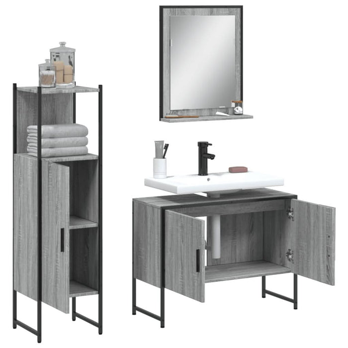 Set dulapuri de baie, 3 piese, gri sonoma, lemn prelucrat - WALTI WALTI