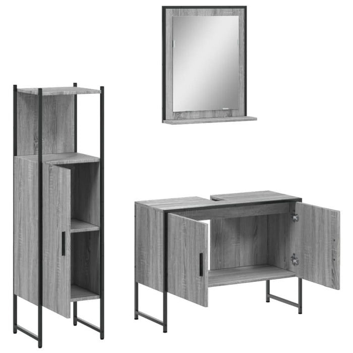 Set dulapuri de baie, 3 piese, gri sonoma, lemn prelucrat - WALTI WALTI