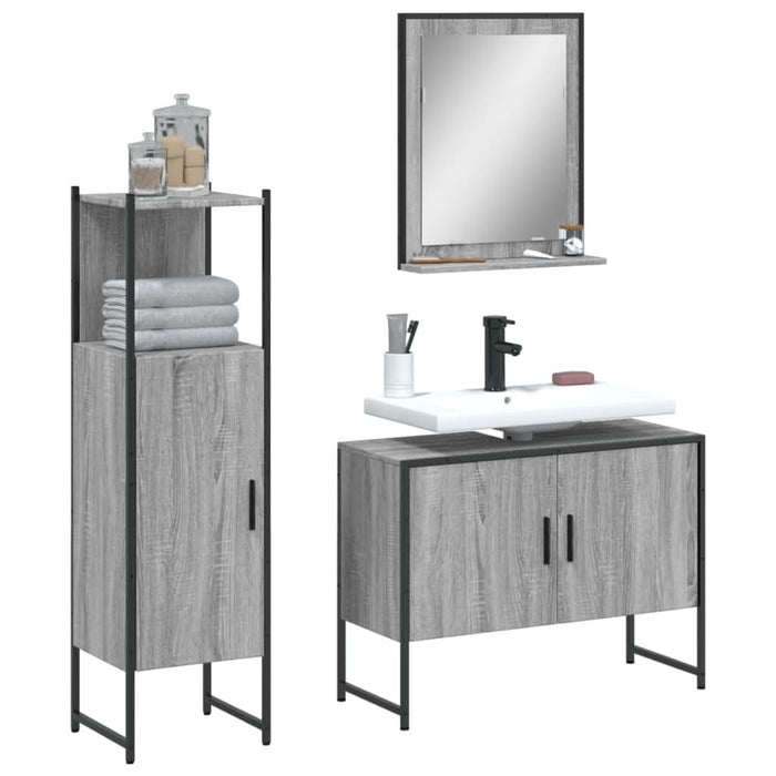 Set dulapuri de baie, 3 piese, gri sonoma, lemn prelucrat - WALTI WALTI