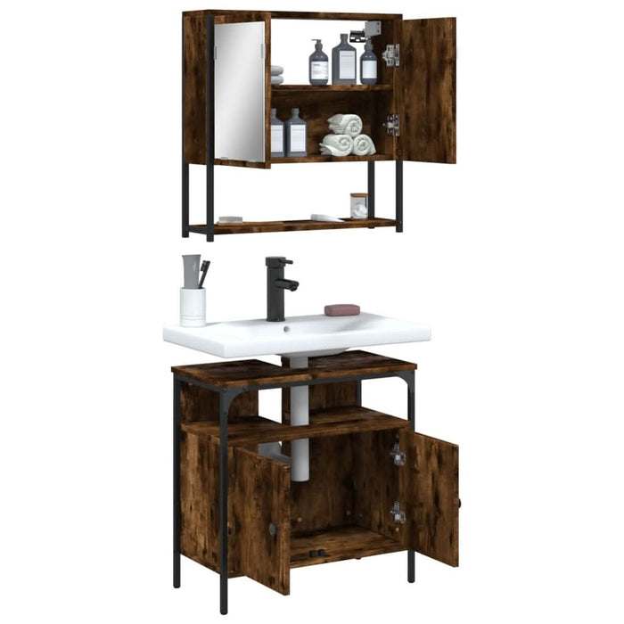 Set mobilier de baie, 2 piese, stejar fumuriu, lemn prelucrat - WALTI WALTI