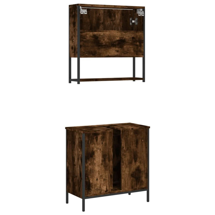 Set mobilier de baie, 2 piese, stejar fumuriu, lemn prelucrat - WALTI WALTI