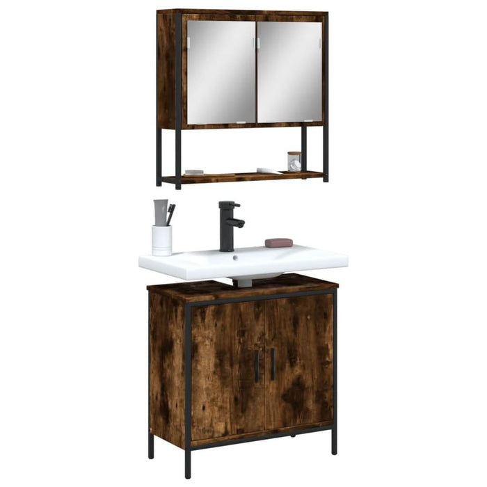 Set mobilier de baie, 2 piese, stejar fumuriu, lemn prelucrat - WALTI WALTI