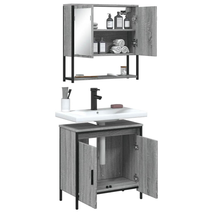 Set mobilier de baie, 2 piese, gri sonoma, lemn prelucrat - WALTI WALTI