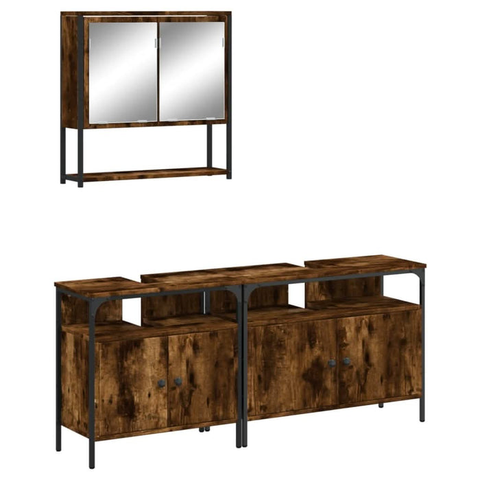 Set mobilier de baie, 3 piese, stejar fumuriu, lemn prelucrat - WALTI WALTI