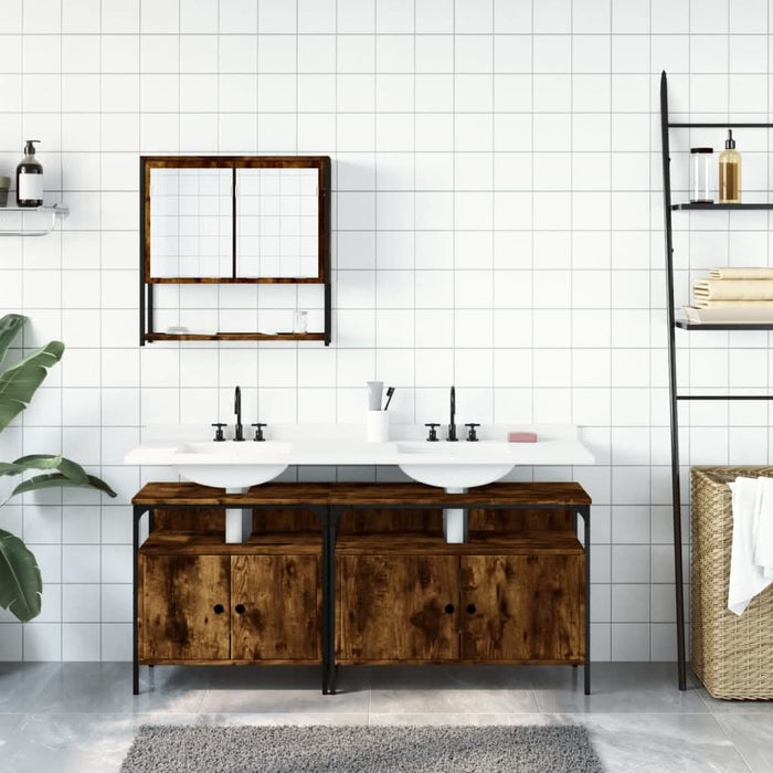 Set mobilier de baie, 3 piese, stejar fumuriu, lemn prelucrat - WALTI WALTI