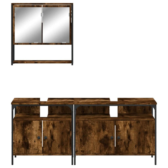 Set mobilier de baie, 3 piese, stejar fumuriu, lemn prelucrat - WALTI WALTI