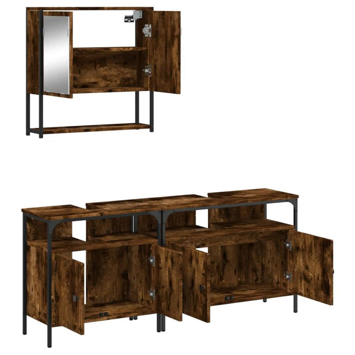 Set mobilier de baie, 3 piese, stejar fumuriu, lemn prelucrat - WALTI WALTI