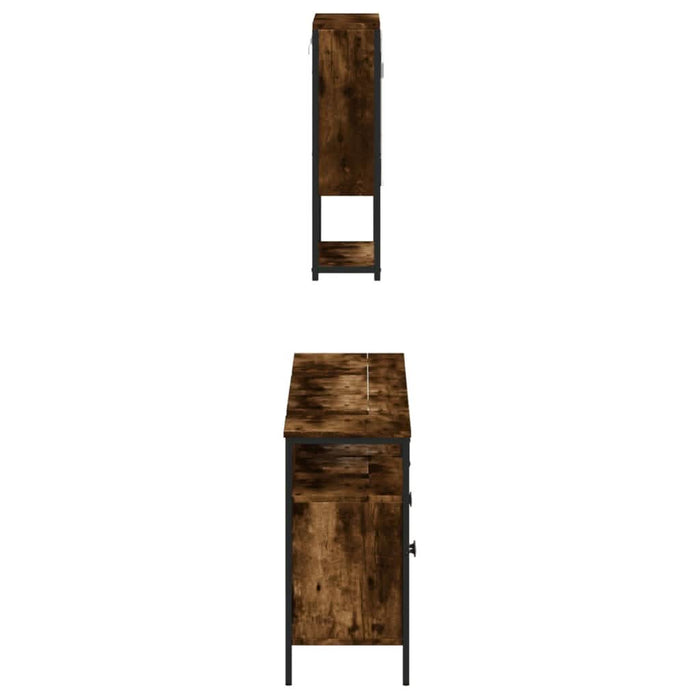 Set mobilier de baie, 3 piese, stejar fumuriu, lemn prelucrat - WALTI WALTI