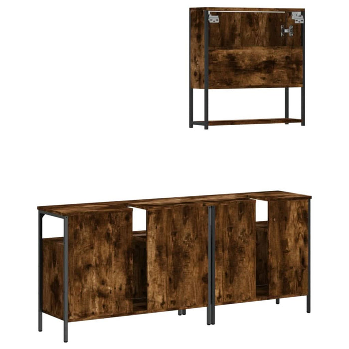 Set mobilier de baie, 3 piese, stejar fumuriu, lemn prelucrat - WALTI WALTI