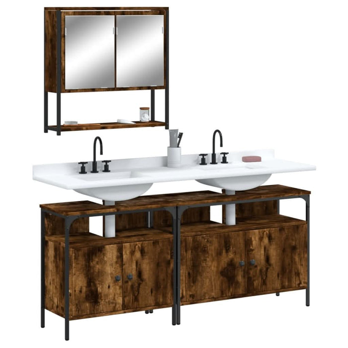 Set mobilier de baie, 3 piese, stejar fumuriu, lemn prelucrat - WALTI WALTI