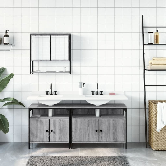 Set mobilier de baie, 3 piese, gri sonoma, lemn prelucrat - WALTI WALTI