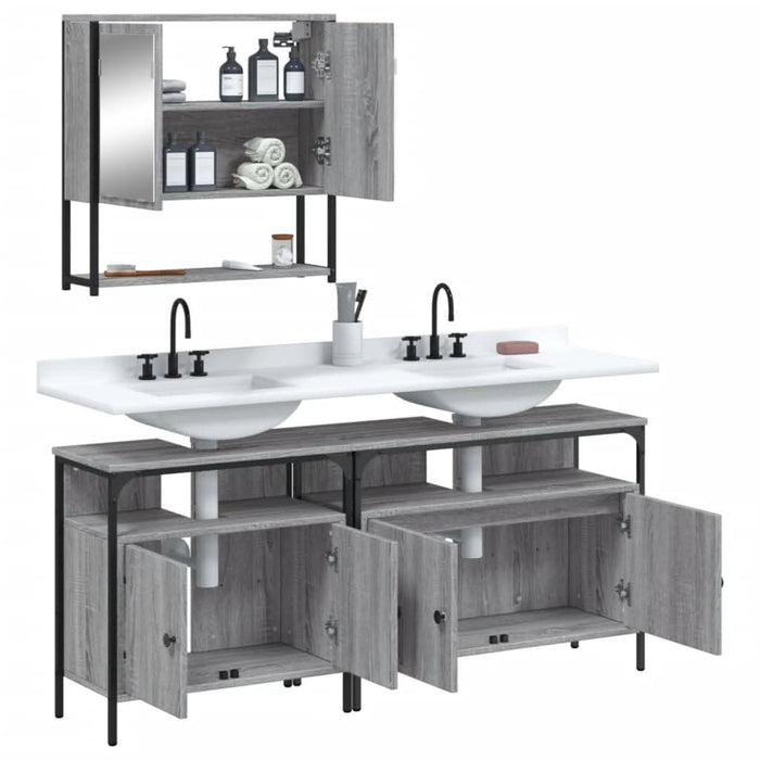 Set mobilier de baie, 3 piese, gri sonoma, lemn prelucrat - WALTI WALTI