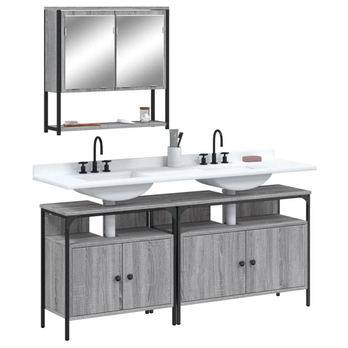 Set mobilier de baie, 3 piese, gri sonoma, lemn prelucrat - WALTI WALTI