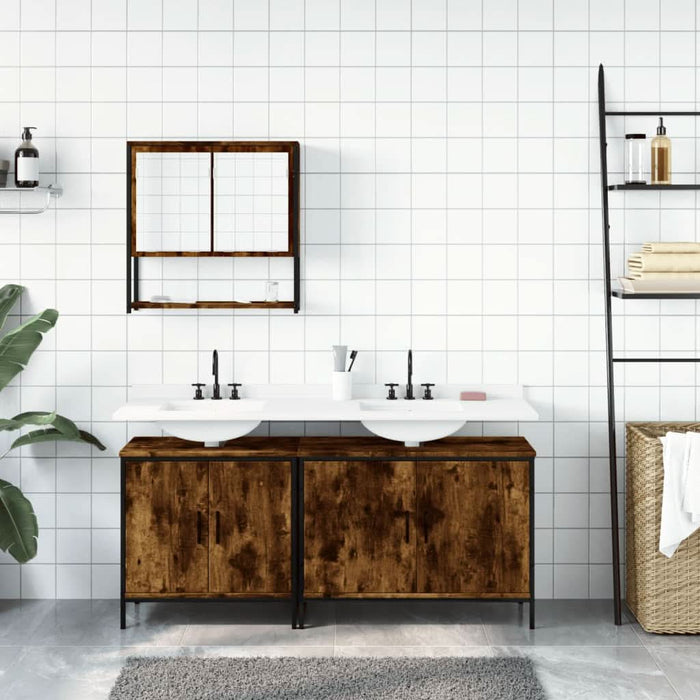 Set mobilier de baie, 3 piese, stejar fumuriu, lemn prelucrat - WALTI WALTI