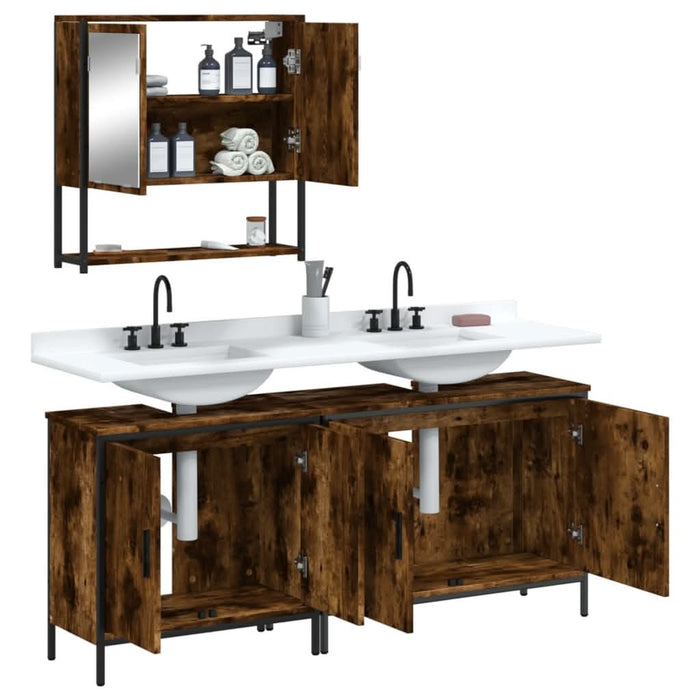 Set mobilier de baie, 3 piese, stejar fumuriu, lemn prelucrat - WALTI WALTI