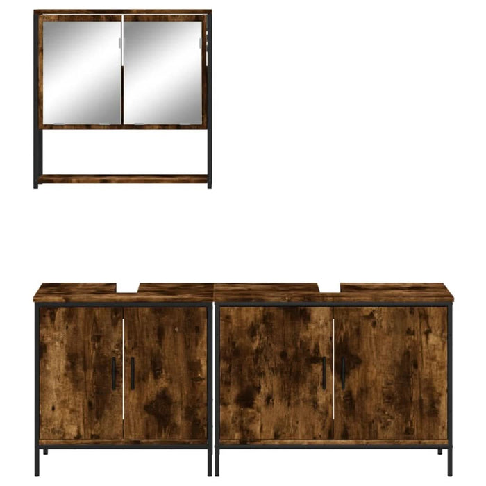 Set mobilier de baie, 3 piese, stejar fumuriu, lemn prelucrat - WALTI WALTI