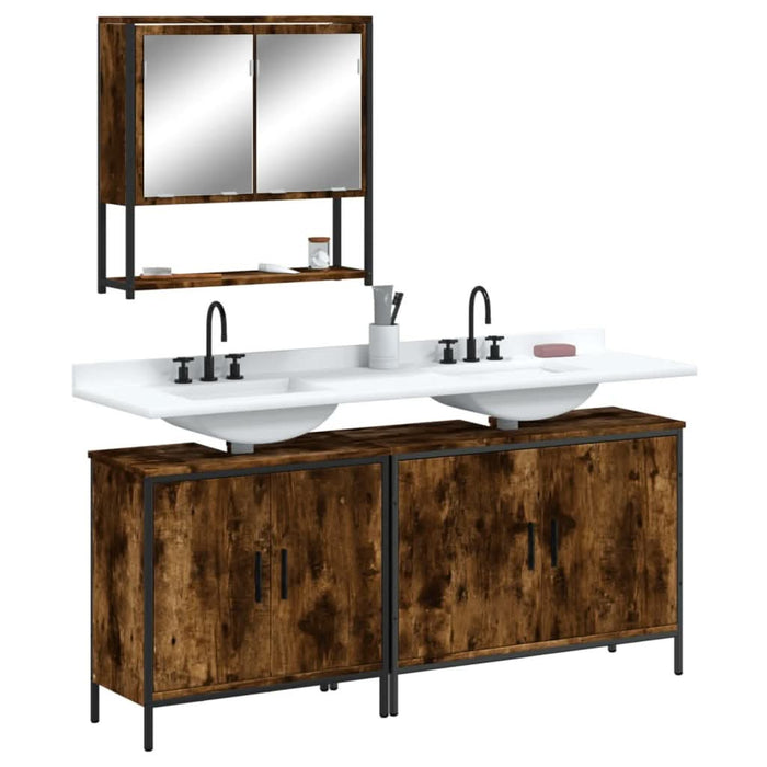 Set mobilier de baie, 3 piese, stejar fumuriu, lemn prelucrat - WALTI WALTI