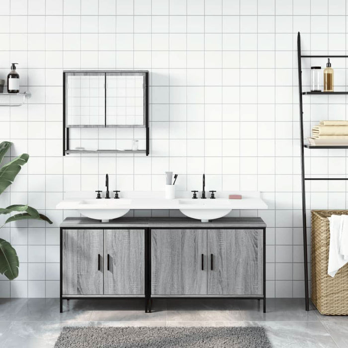 Set mobilier de baie, 3 piese, gri sonoma, lemn prelucrat - WALTI WALTI