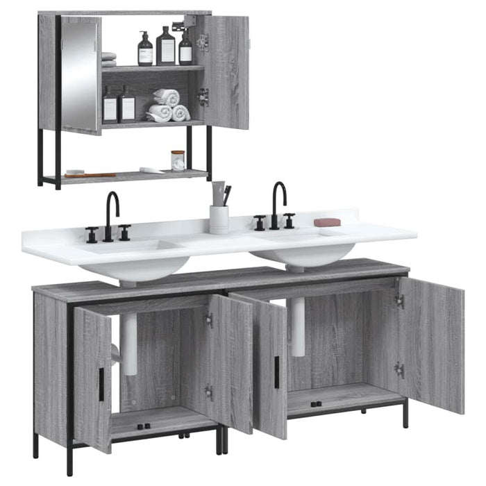 Set mobilier de baie, 3 piese, gri sonoma, lemn prelucrat - WALTI WALTI