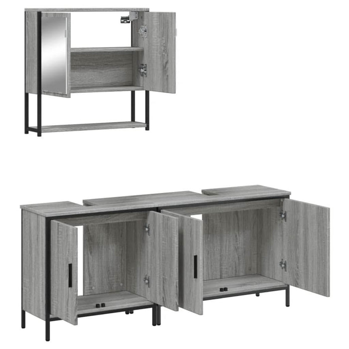 Set mobilier de baie, 3 piese, gri sonoma, lemn prelucrat - WALTI WALTI