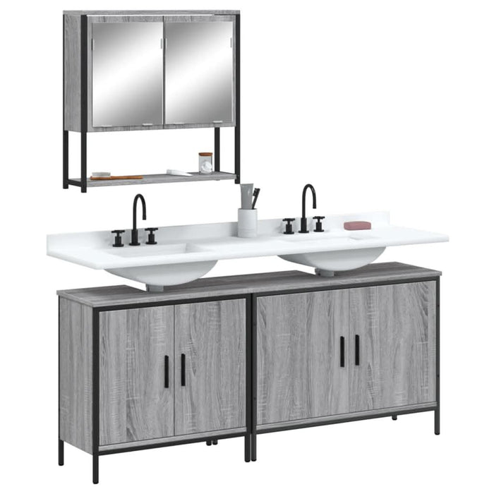 Set mobilier de baie, 3 piese, gri sonoma, lemn prelucrat - WALTI WALTI