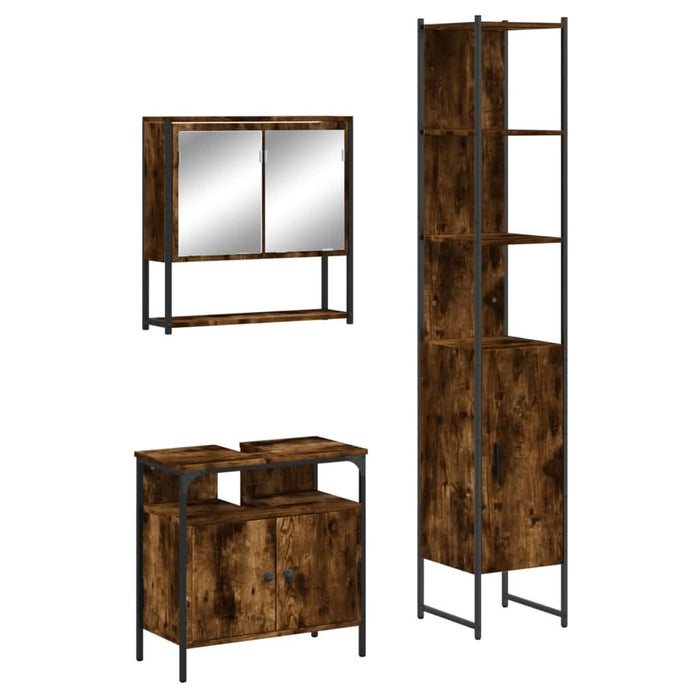 Set mobilier de baie, 3 piese, stejar fumuriu, lemn prelucrat - WALTI WALTI