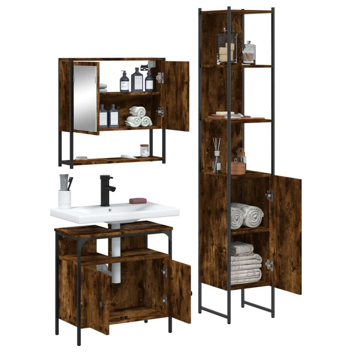 Set mobilier de baie, 3 piese, stejar fumuriu, lemn prelucrat - WALTI WALTI