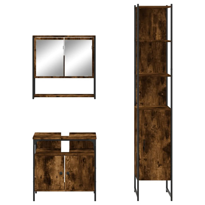 Set mobilier de baie, 3 piese, stejar fumuriu, lemn prelucrat - WALTI WALTI