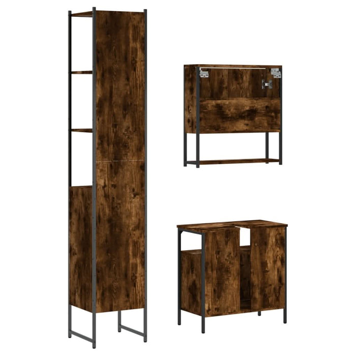 Set mobilier de baie, 3 piese, stejar fumuriu, lemn prelucrat - WALTI WALTI
