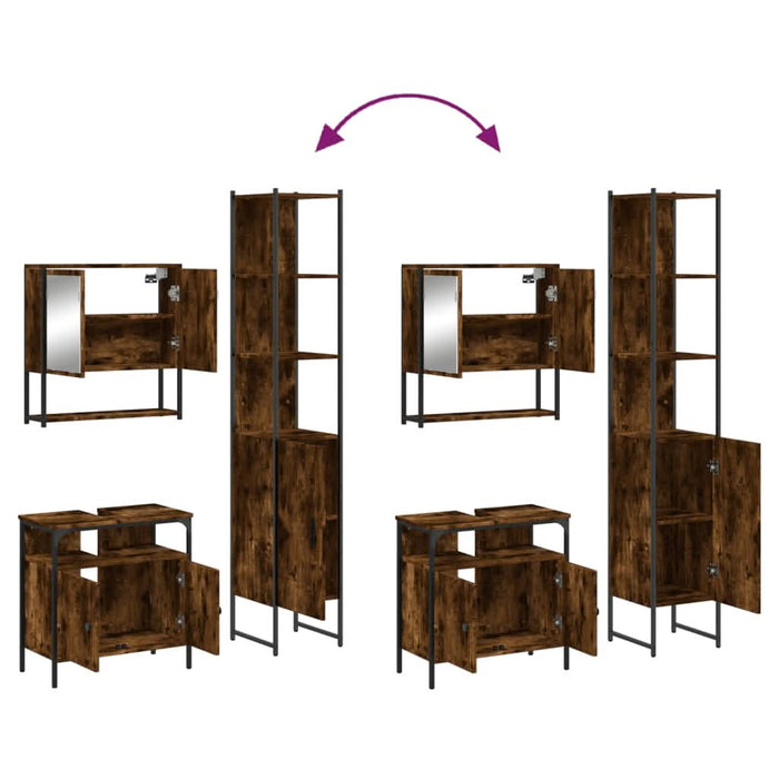 Set mobilier de baie, 3 piese, stejar fumuriu, lemn prelucrat - WALTI WALTI