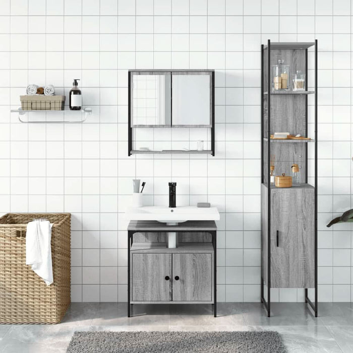 Set mobilier de baie, 3 piese, gri sonoma, lemn prelucrat - WALTI WALTI