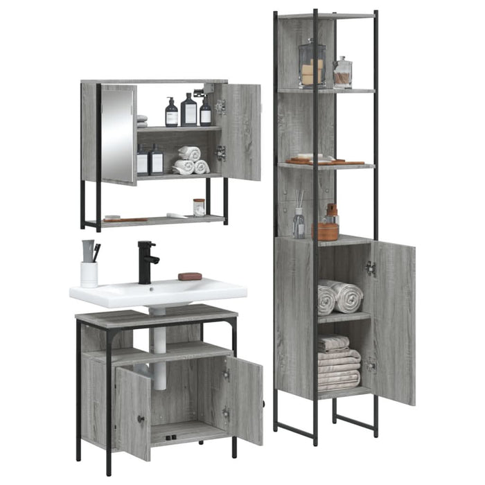 Set mobilier de baie, 3 piese, gri sonoma, lemn prelucrat - WALTI WALTI