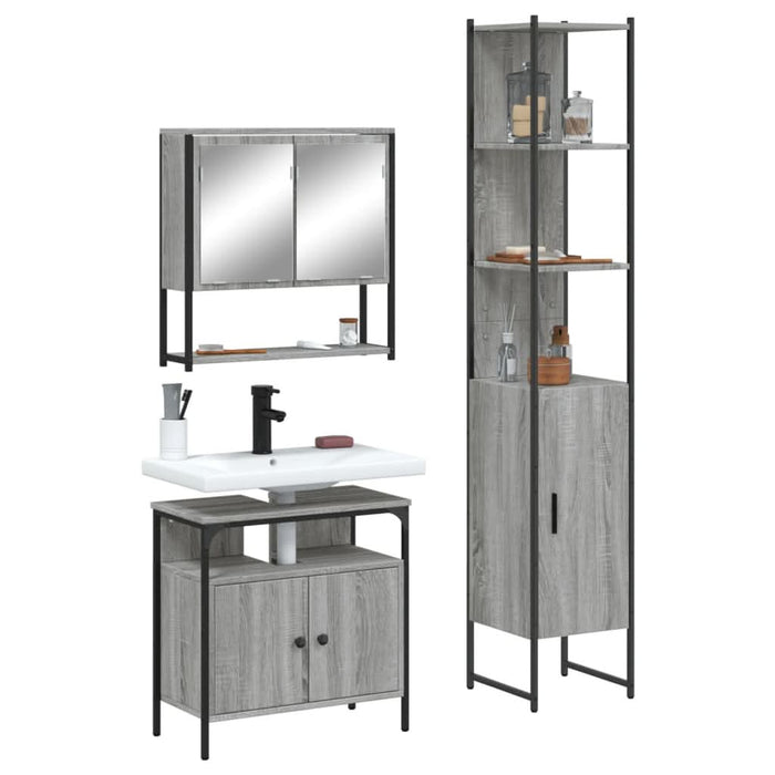 Set mobilier de baie, 3 piese, gri sonoma, lemn prelucrat - WALTI WALTI