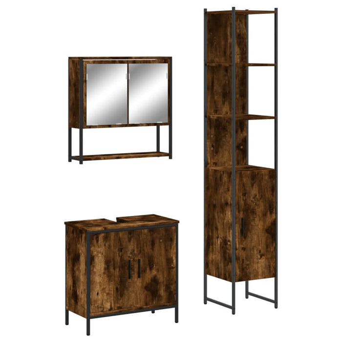 Set mobilier de baie, 3 piese, stejar fumuriu, lemn prelucrat - WALTI WALTI