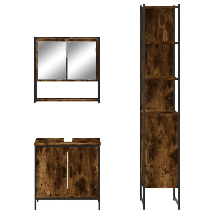 Set mobilier de baie, 3 piese, stejar fumuriu, lemn prelucrat - WALTI WALTI