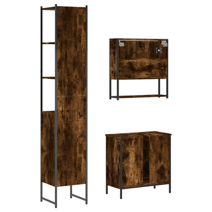 Set mobilier de baie, 3 piese, stejar fumuriu, lemn prelucrat - WALTI WALTI