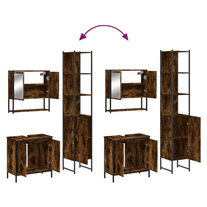 Set mobilier de baie, 3 piese, stejar fumuriu, lemn prelucrat - WALTI WALTI