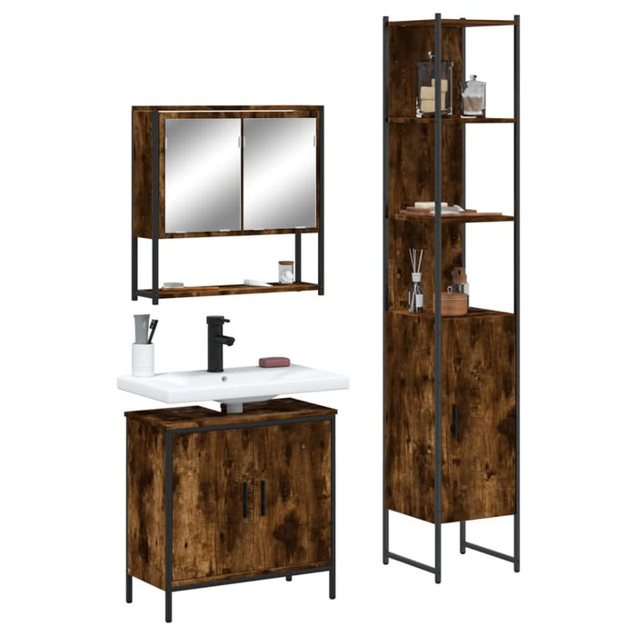 Set mobilier de baie, 3 piese, stejar fumuriu, lemn prelucrat - WALTI WALTI