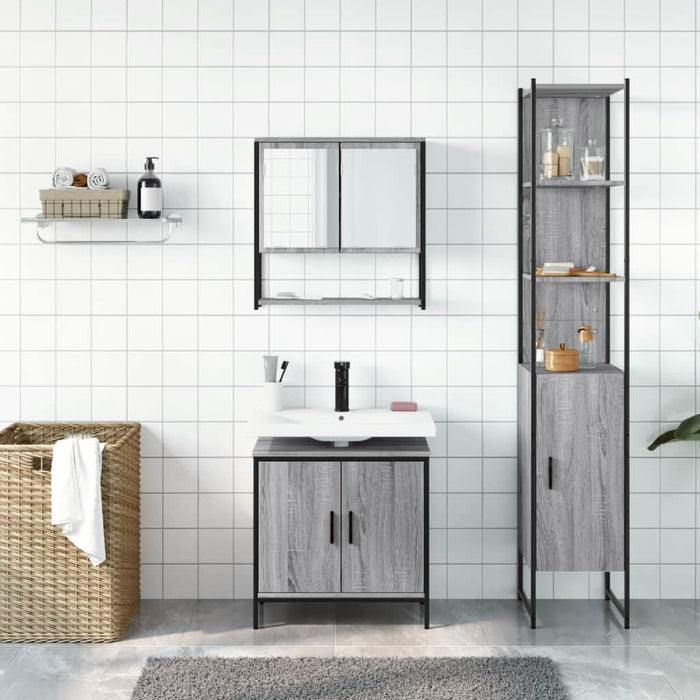 Set mobilier de baie, 3 piese, gri sonoma, lemn prelucrat - WALTI WALTI