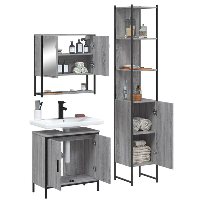 Set mobilier de baie, 3 piese, gri sonoma, lemn prelucrat - WALTI WALTI