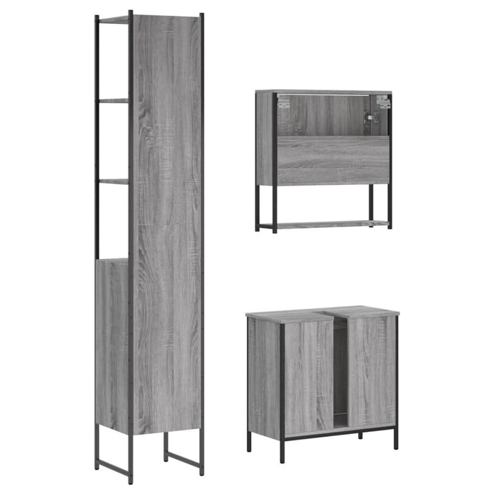 Set mobilier de baie, 3 piese, gri sonoma, lemn prelucrat - WALTI WALTI