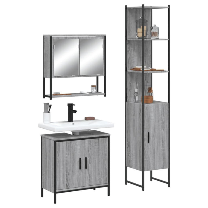 Set mobilier de baie, 3 piese, gri sonoma, lemn prelucrat - WALTI WALTI