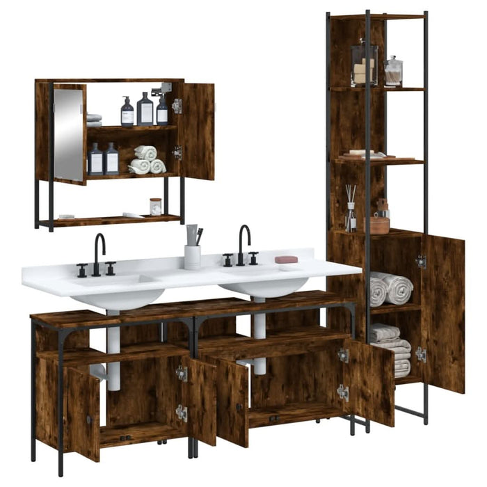 Set mobilier de baie, 4 piese, stejar fumuriu, lemn prelucrat - WALTI WALTI