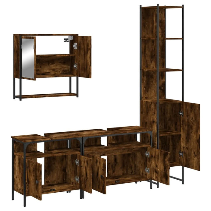 Set mobilier de baie, 4 piese, stejar fumuriu, lemn prelucrat - WALTI WALTI