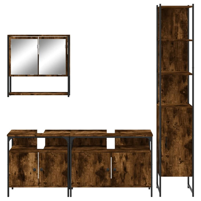 Set mobilier de baie, 4 piese, stejar fumuriu, lemn prelucrat - WALTI WALTI