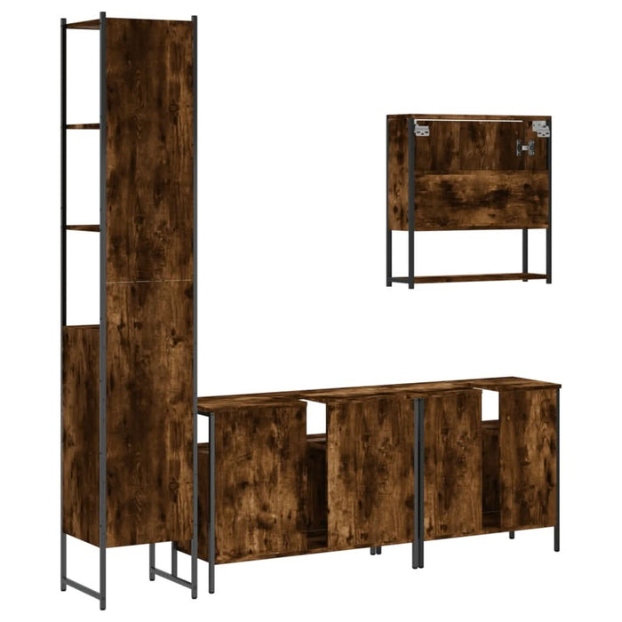 Set mobilier de baie, 4 piese, stejar fumuriu, lemn prelucrat - WALTI WALTI